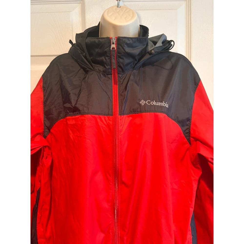 Columbia Rain Shell Windbreaker Jacket Mens L Red Black Hooded WM7675